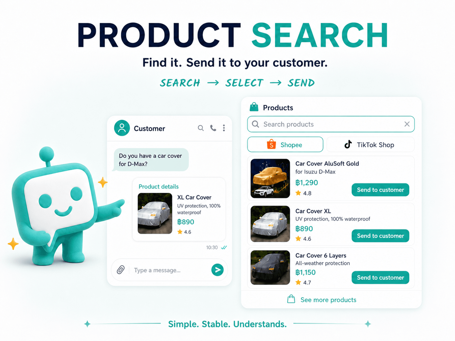 Product Search: Find a product and send it to your customer from one chat